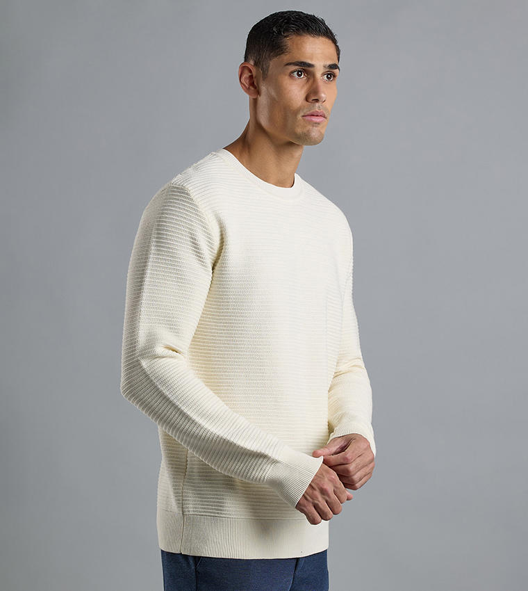 Textured Sweater with Crew Neck and Long Sleeves
