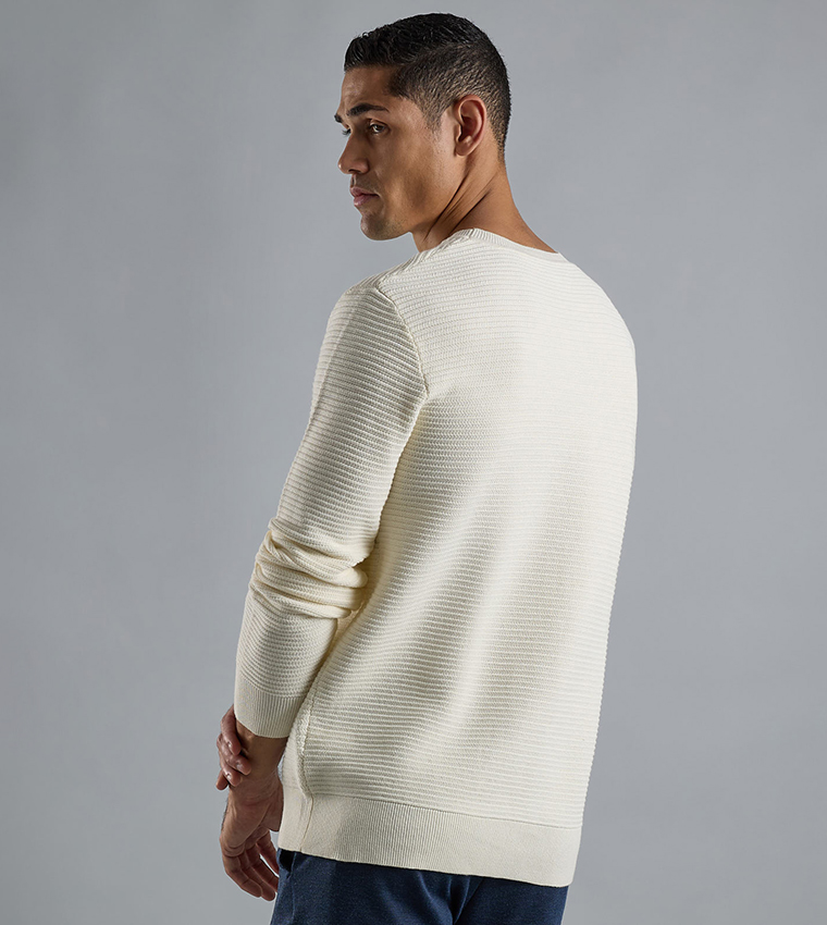 Textured Sweater with Crew Neck and Long Sleeves