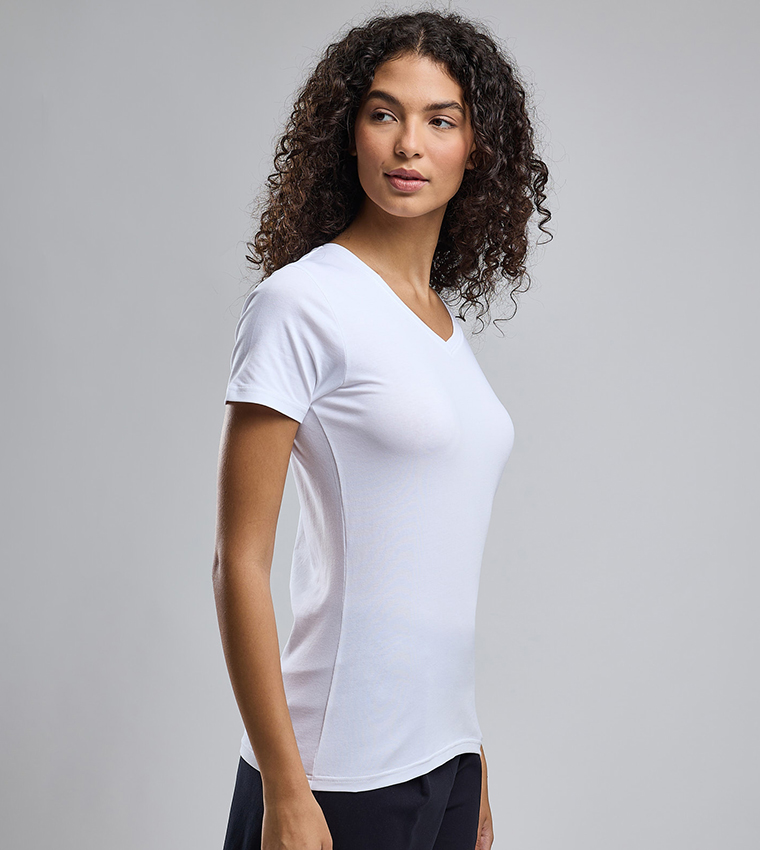 Solid T-Shirt with V-Neck and Short Sleeves