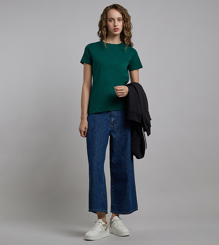 Solid T-Shirt with Crew Neck and Short Sleeves