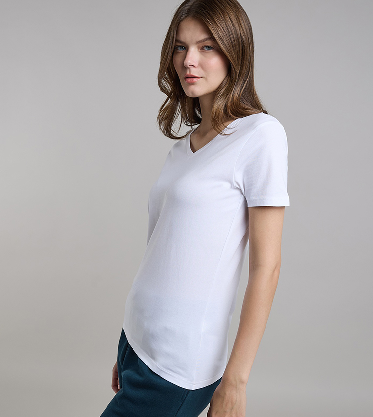Solid T-Shirt with V-Neck and Short Sleeves