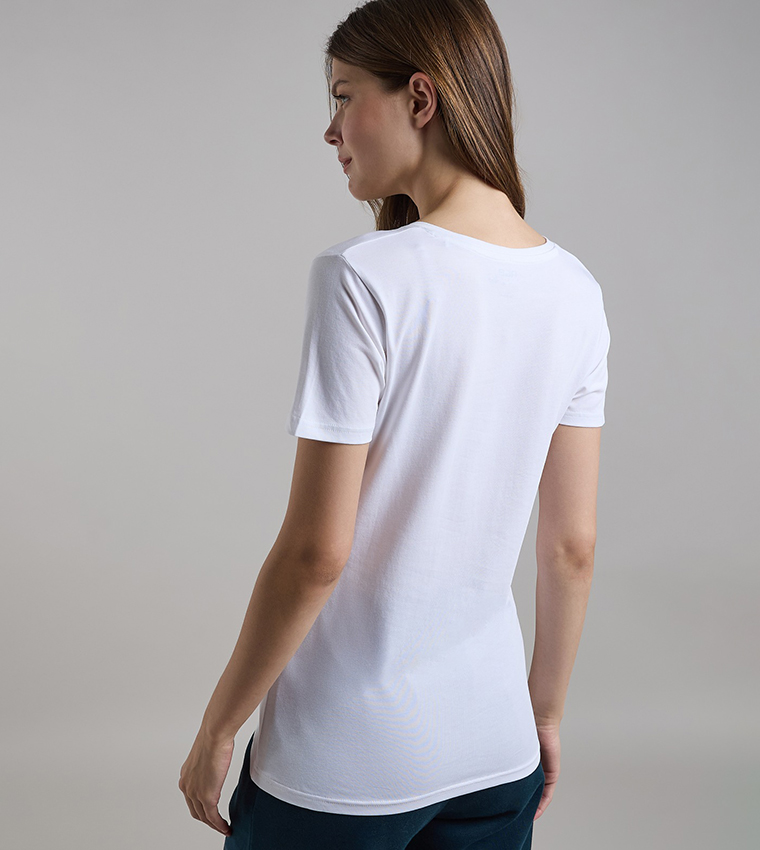 Solid T-Shirt with V-Neck and Short Sleeves