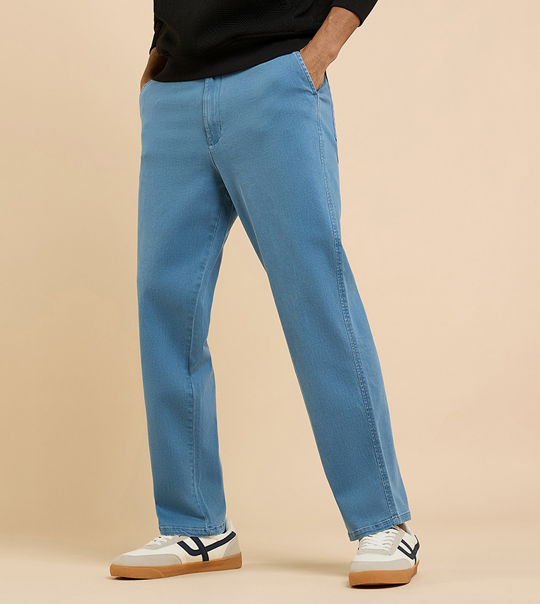 Washed Tapered Fit Jeans with Elastic Waist