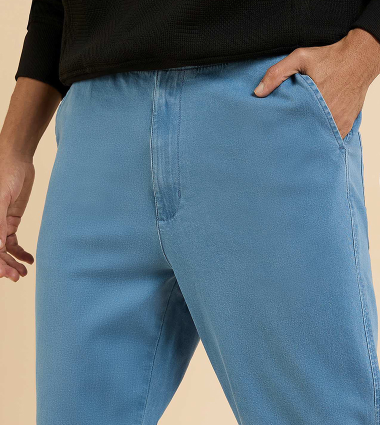 Washed Tapered Fit Jeans with Elastic Waist