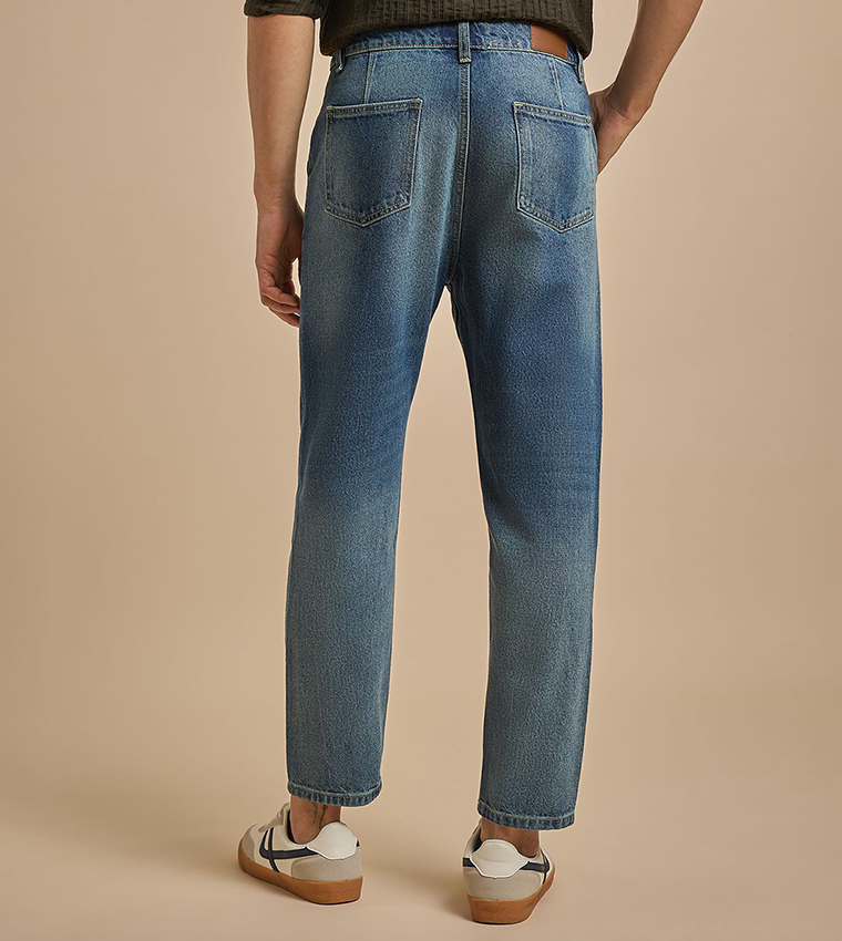 Faded Relaxed Fit Jeans with Button Closure