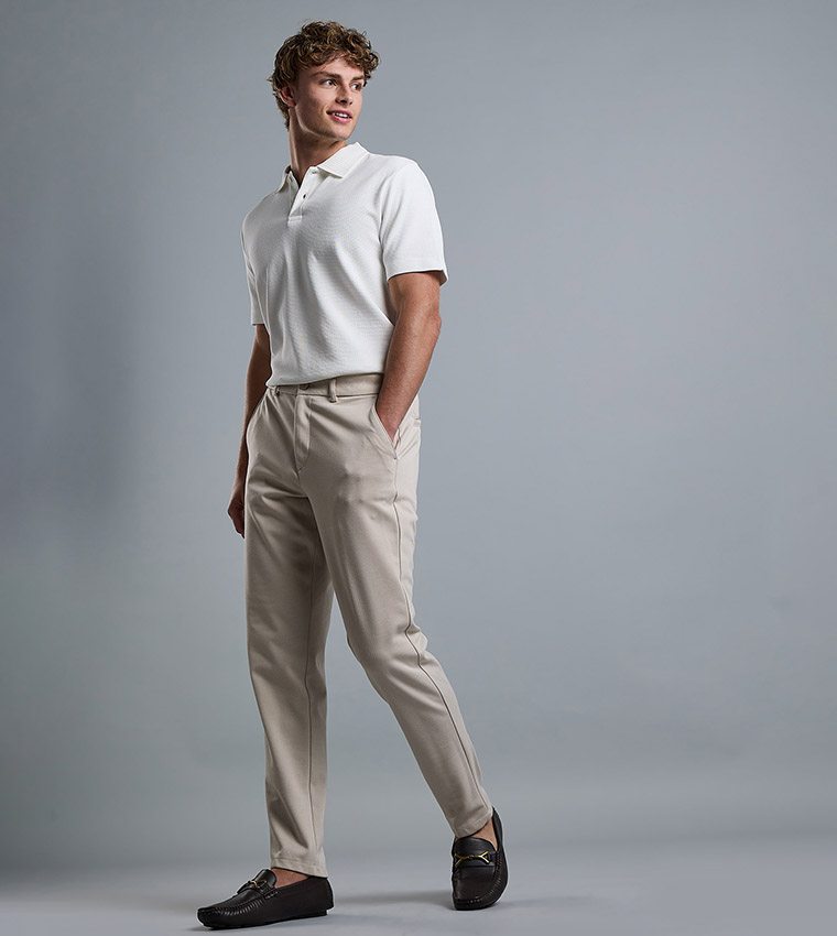 Solid Slim Fit Trousers with Button Closure