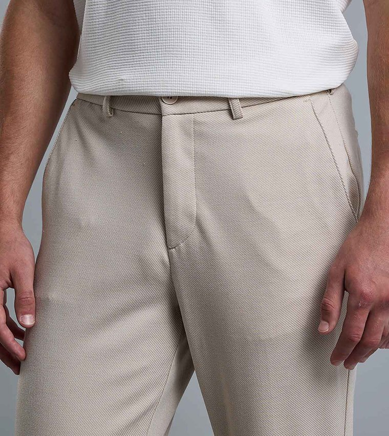 Solid Slim Fit Trousers with Button Closure