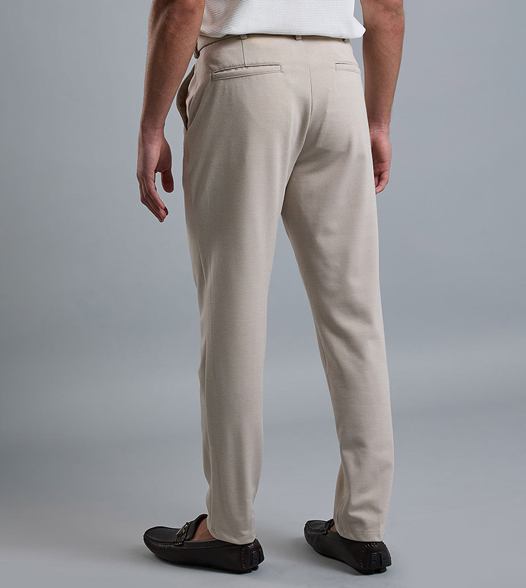 Solid Slim Fit Trousers with Button Closure