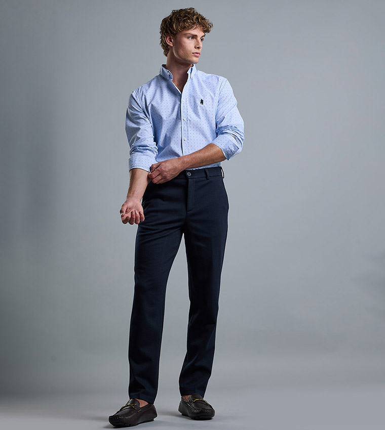 Solid Slim Fit Trousers with Button Closure