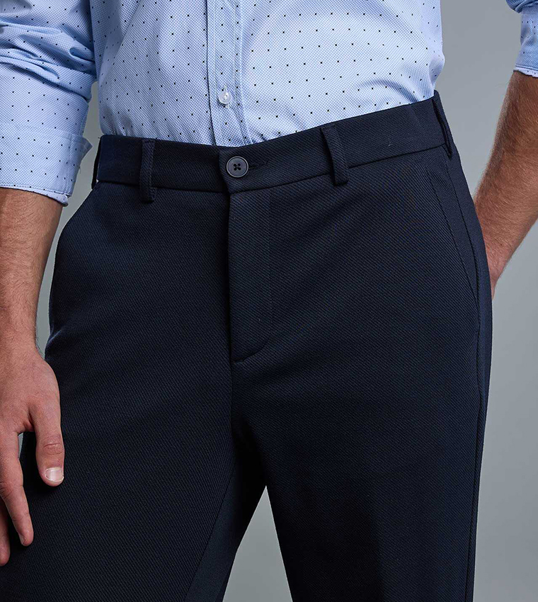 Solid Slim Fit Trousers with Button Closure