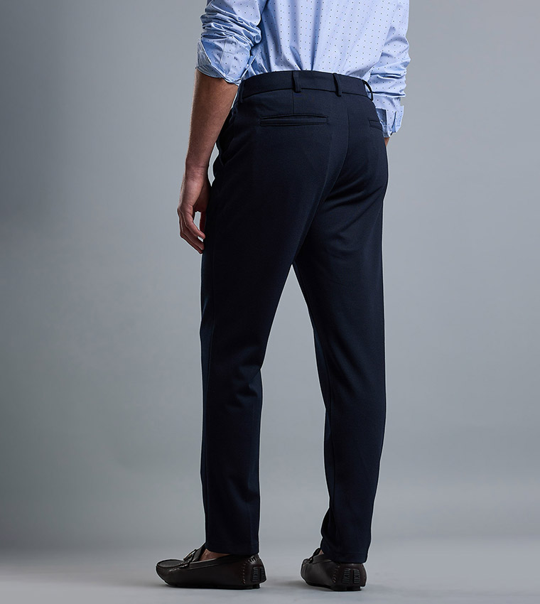 Solid Slim Fit Trousers with Button Closure