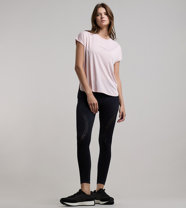 Typography Print Active T-Shirt with Crew Neck and Short Sleeves