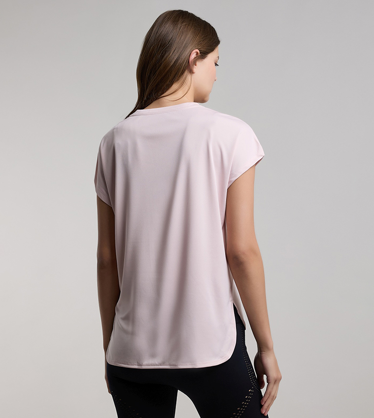Typography Print Active T-Shirt with Crew Neck and Short Sleeves