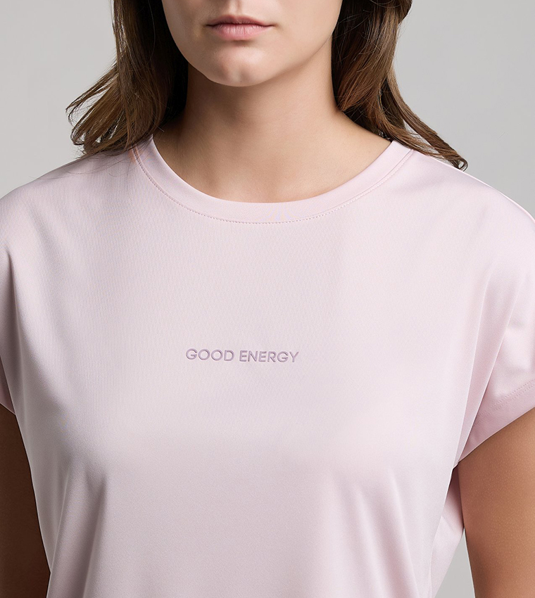 Typography Print Active T-Shirt with Crew Neck and Short Sleeves