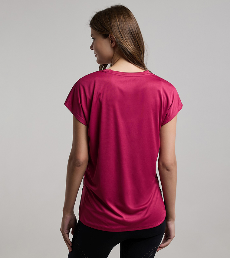 Typography Print Active T-Shirt with Crew Neck and Short Sleeves