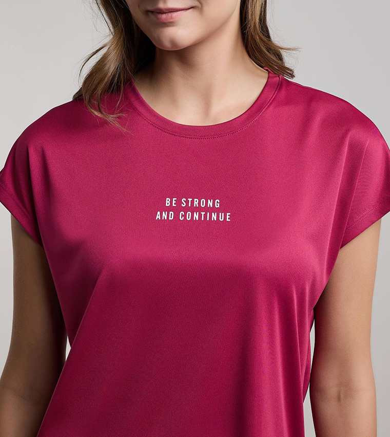 Typography Print Active T-Shirt with Crew Neck and Short Sleeves