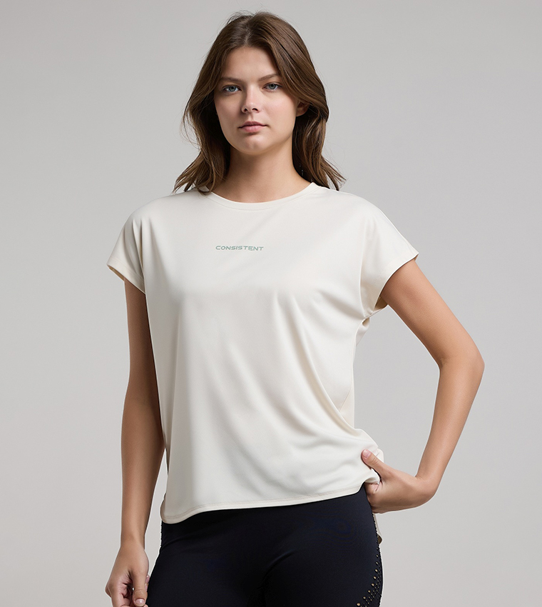 Typography Print Active T-Shirt with Crew Neck and Short Sleeves