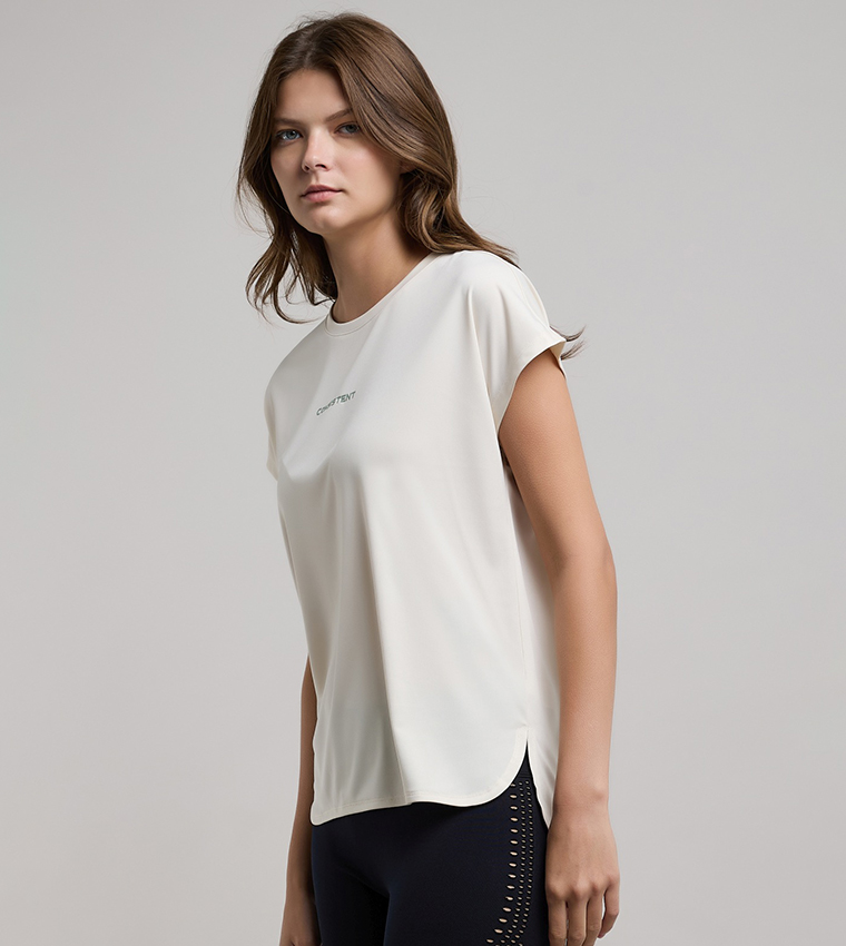 Typography Print Active T-Shirt with Crew Neck and Short Sleeves