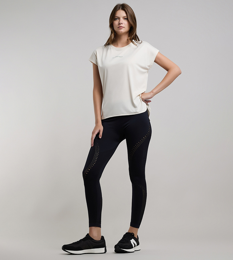 Typography Print Active T-Shirt with Crew Neck and Short Sleeves