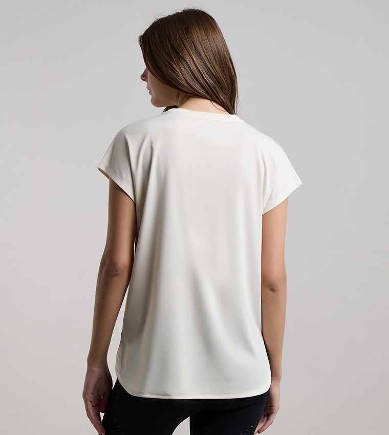 Typography Print Active T-Shirt with Crew Neck and Short Sleeves