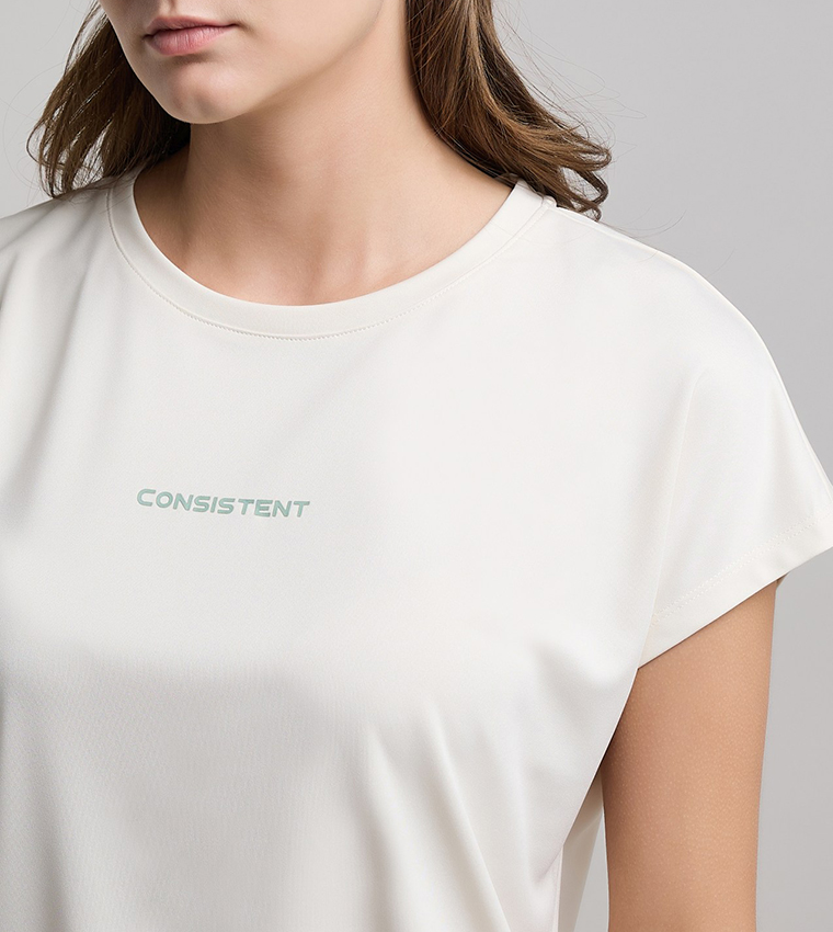 Typography Print Active T-Shirt with Crew Neck and Short Sleeves