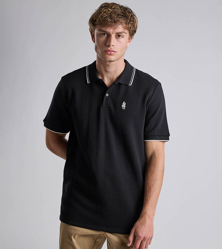 Contrast Trim Polo T-Shirt with Shirt Collar and Short Sleeves
