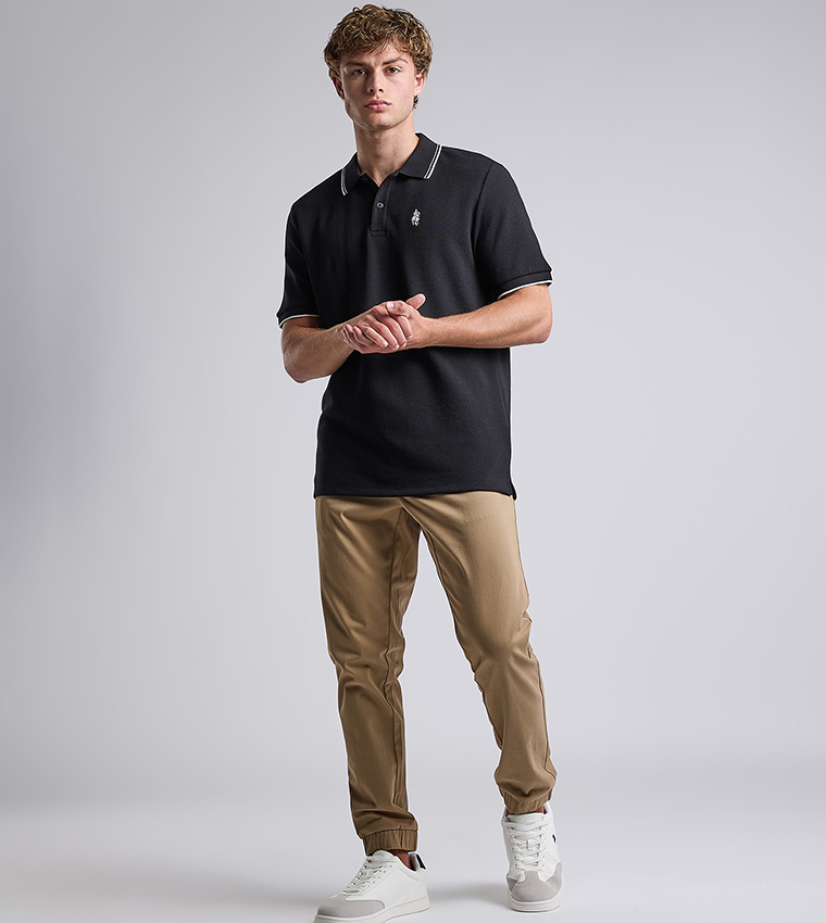 Contrast Trim Polo T-Shirt with Shirt Collar and Short Sleeves