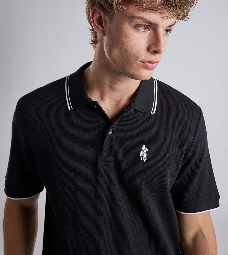 Contrast Trim Polo T-Shirt with Shirt Collar and Short Sleeves