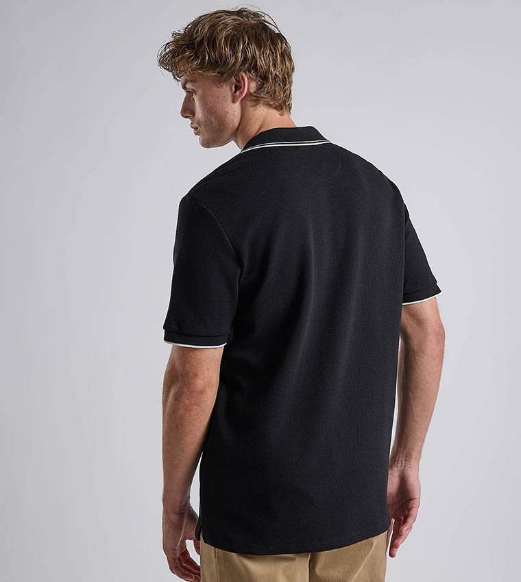 Contrast Trim Polo T-Shirt with Shirt Collar and Short Sleeves