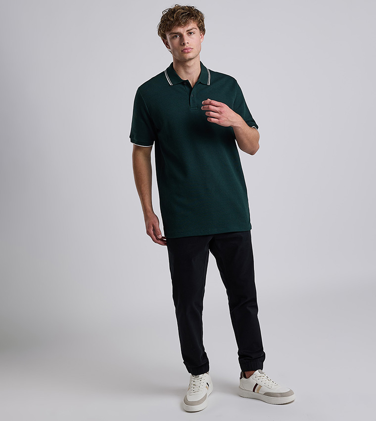 Contrast Trim Polo T-Shirt with Shirt Collar and Short Sleeves