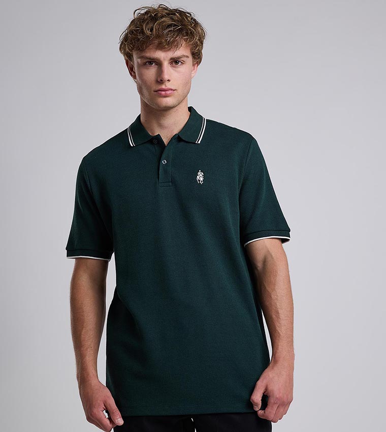 Contrast Trim Polo T-Shirt with Shirt Collar and Short Sleeves