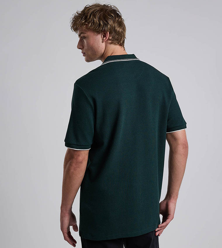 Contrast Trim Polo T-Shirt with Shirt Collar and Short Sleeves