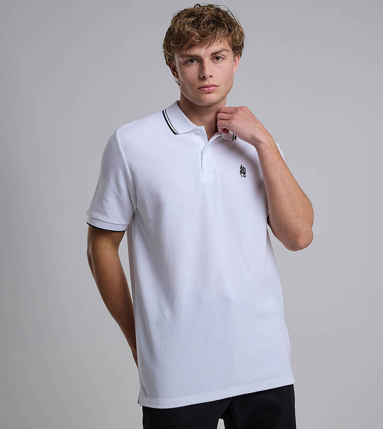 Contrast Trim Polo T-Shirt with Shirt Collar and Short Sleeves