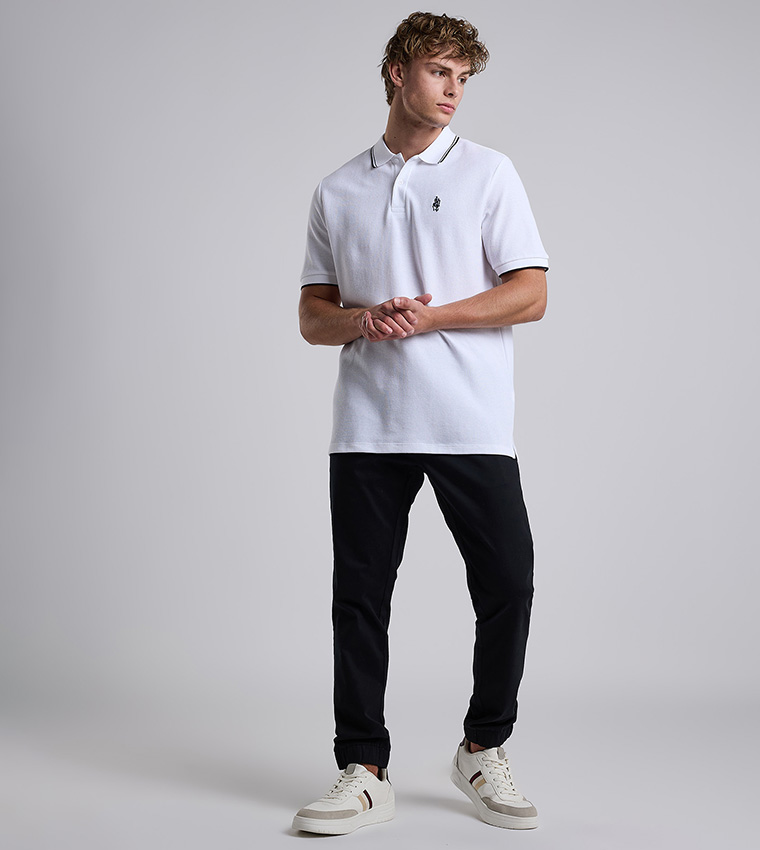 Contrast Trim Polo T-Shirt with Shirt Collar and Short Sleeves