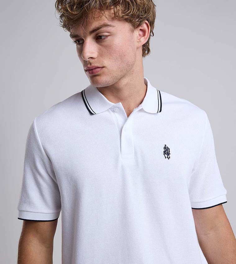 Contrast Trim Polo T-Shirt with Shirt Collar and Short Sleeves