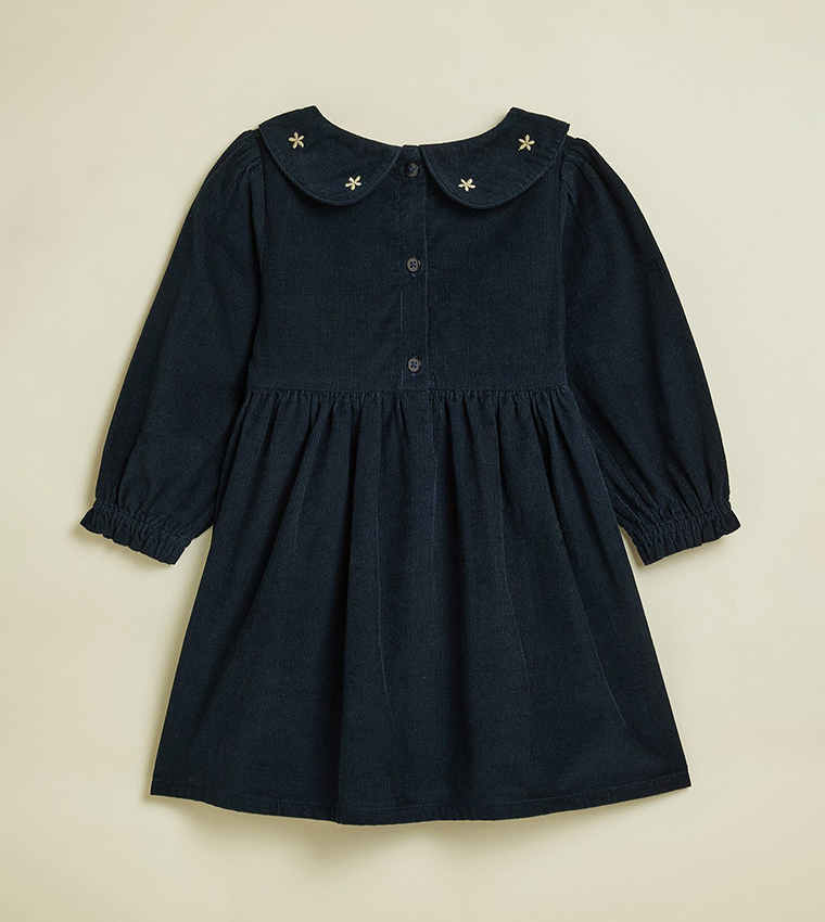 Embroidered Fit & Flare Dress with Long Sleeves