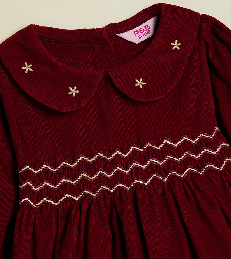 Embroidered Fit & Flare Dress with Long Sleeves