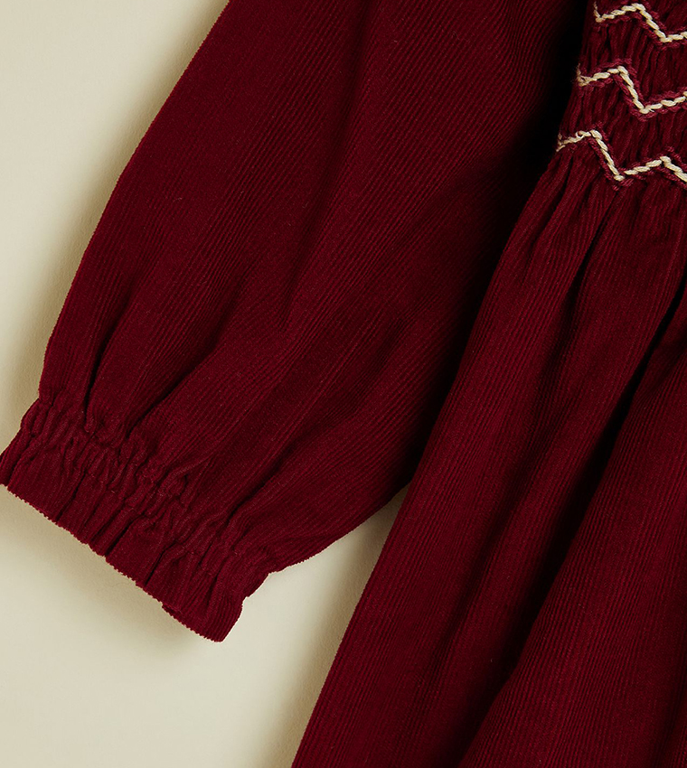 Embroidered Fit & Flare Dress with Long Sleeves