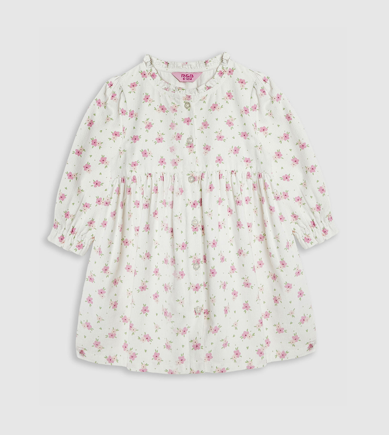 Floral Print Fit and Flare Dress with Long Sleeves