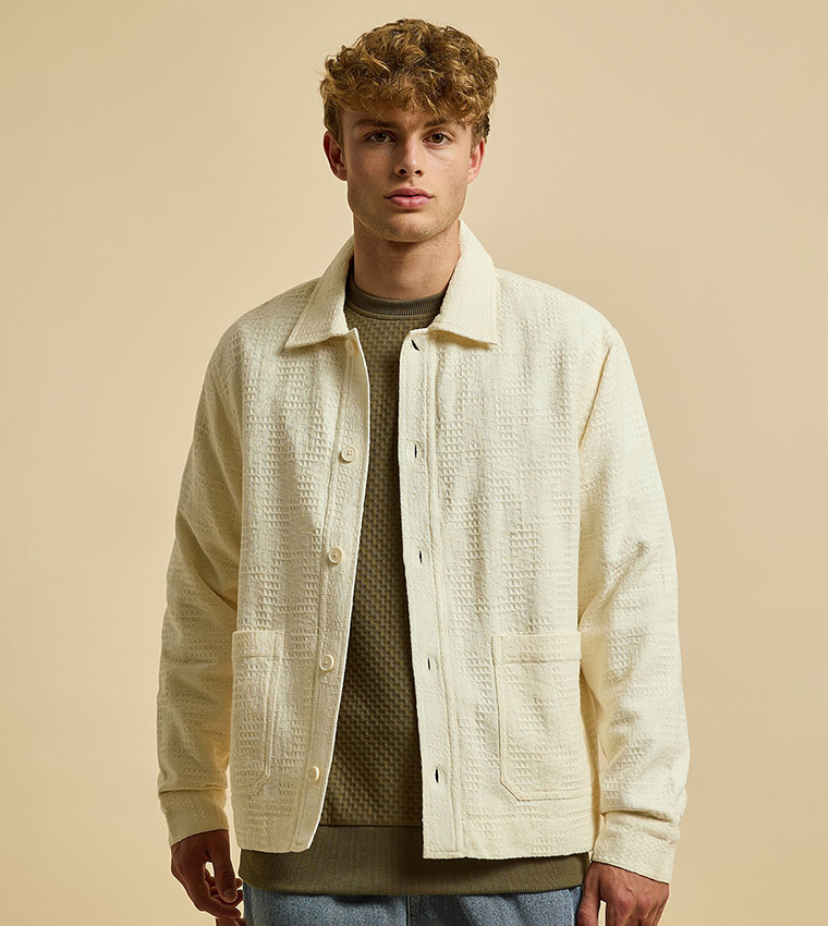 Textured Jacket with Button Closure