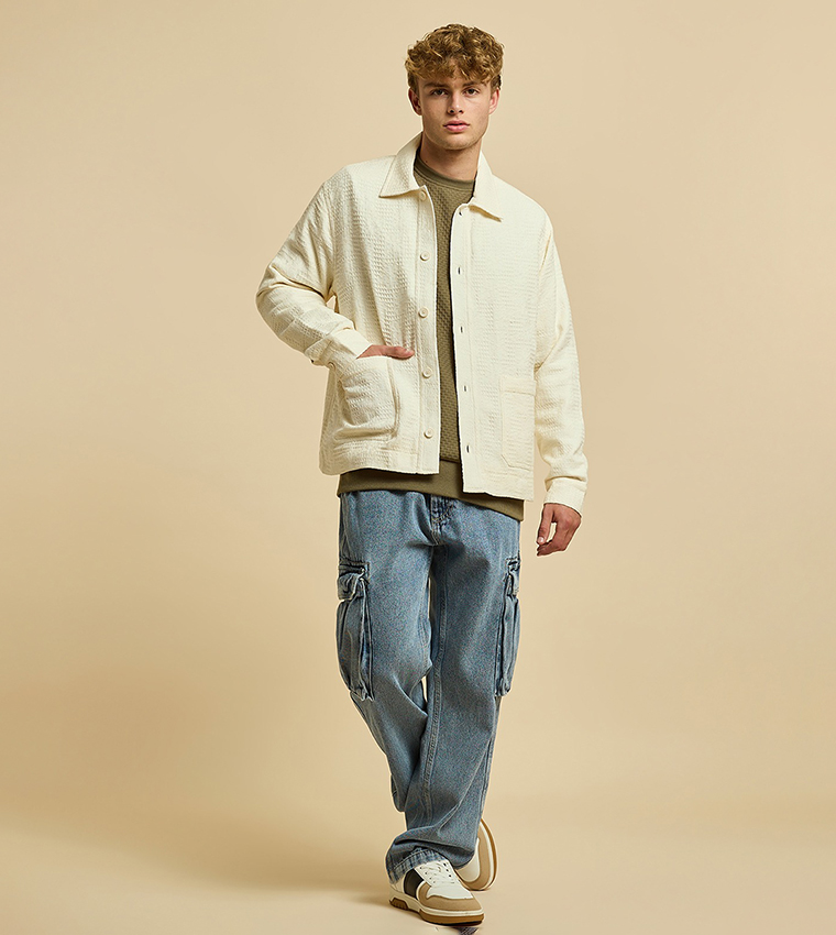 Textured Jacket with Button Closure