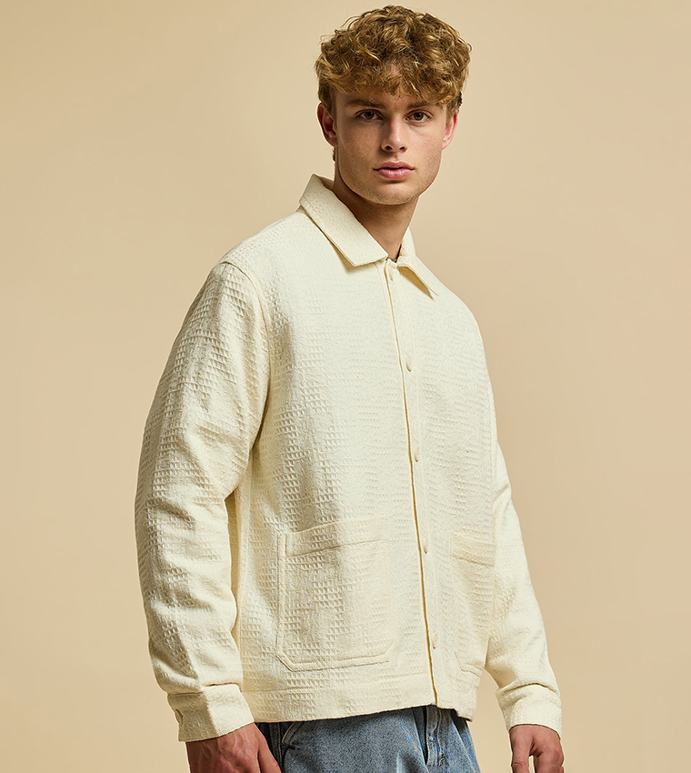 Textured Jacket with Button Closure