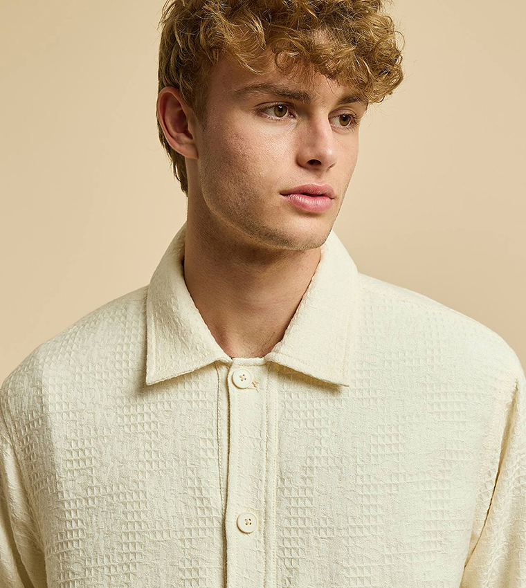 Textured Jacket with Button Closure