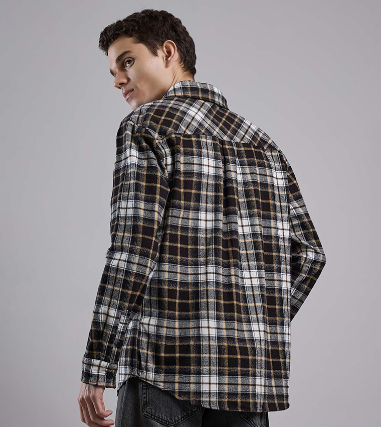 Plaid Shirt with Classic Collar and Long Sleeves