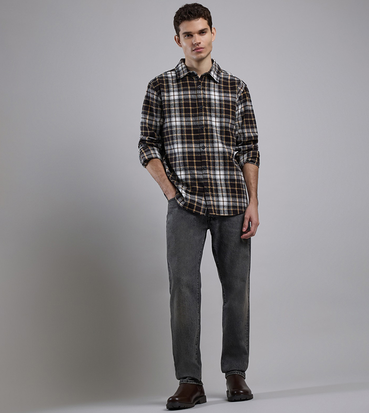 Plaid Shirt with Classic Collar and Long Sleeves