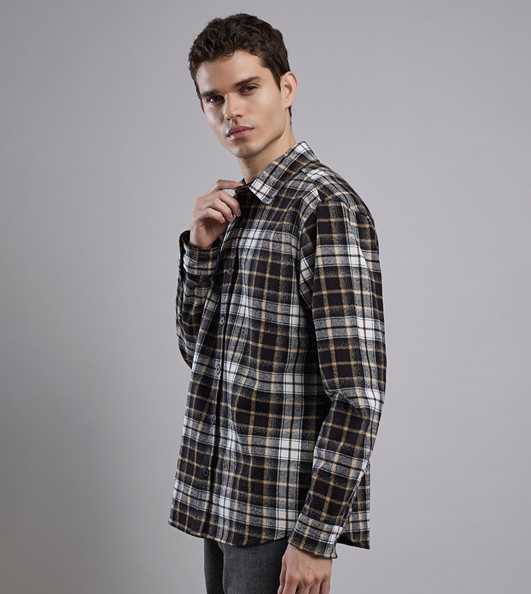 Plaid Shirt with Classic Collar and Long Sleeves