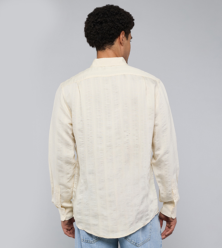 Textured Shirt with Classic Collar and Long Sleeves