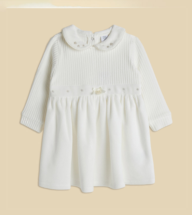 Embroidered Knitted Fit and Flare Dress with Brief