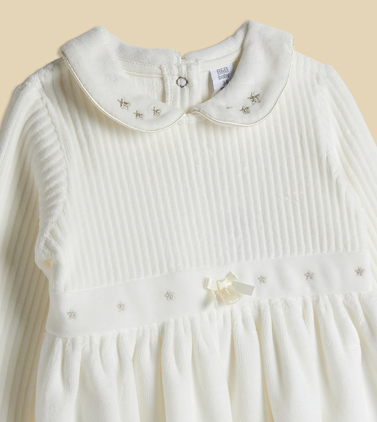 Embroidered Knitted Fit and Flare Dress with Brief