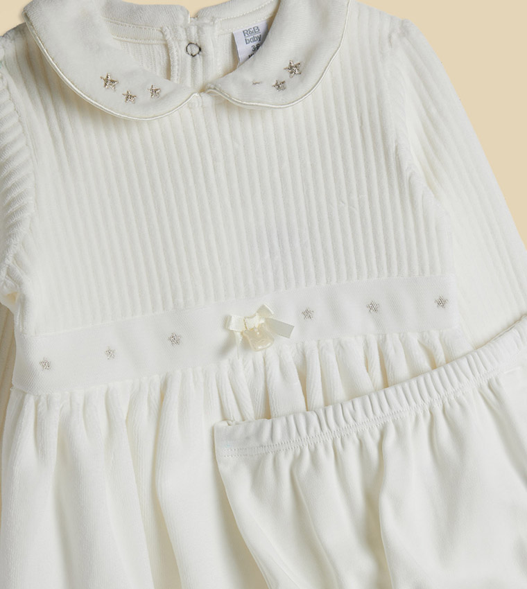 Embroidered Knitted Fit and Flare Dress with Brief